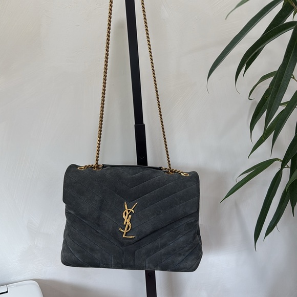 Saint Laurent Loulou Medium YSL Monogram Suede Flap Shoulder Bag Algae green - Picture 5 of 10